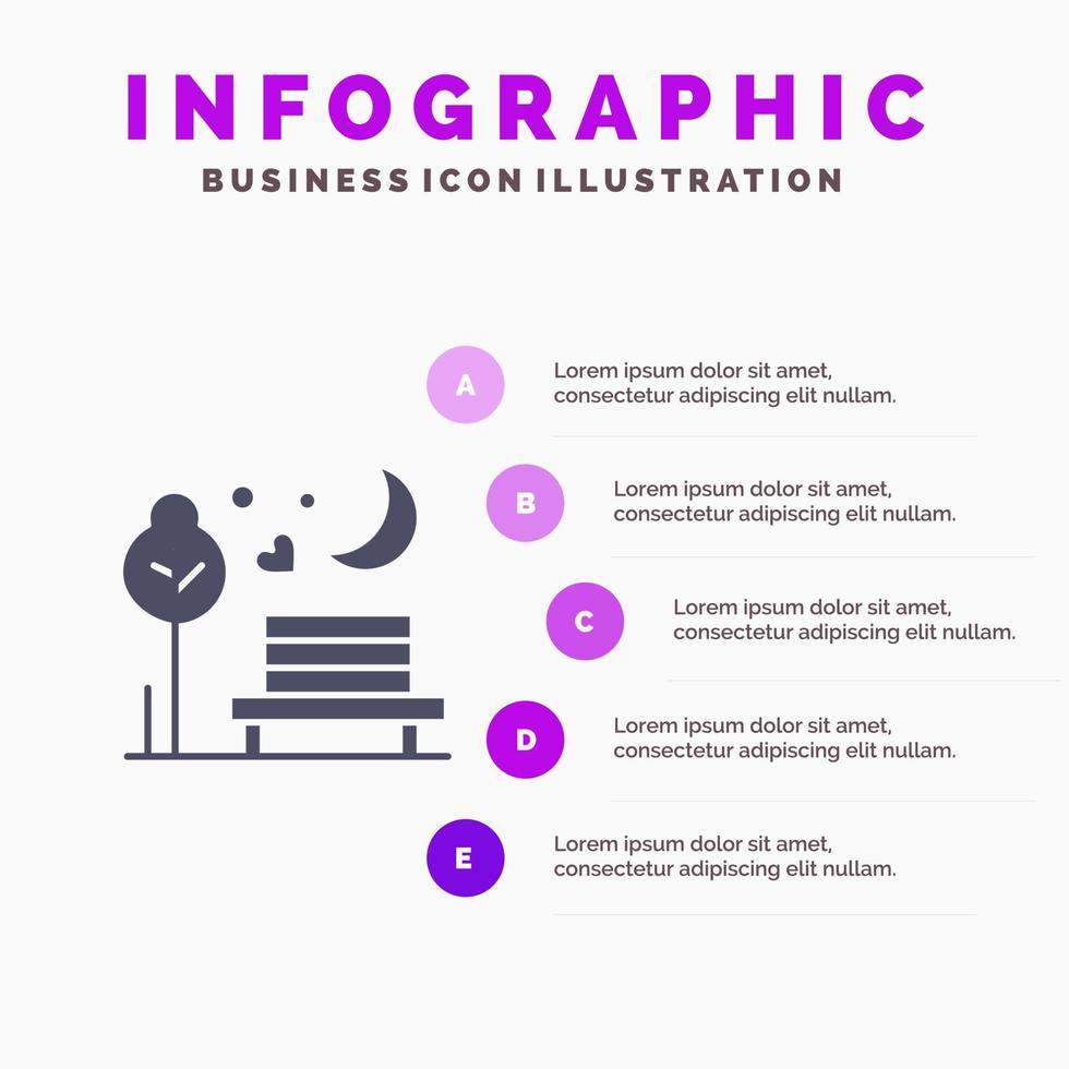 noche luna romance romántico parque sólido icono infografía 5 pasos presentación antecedentes vector