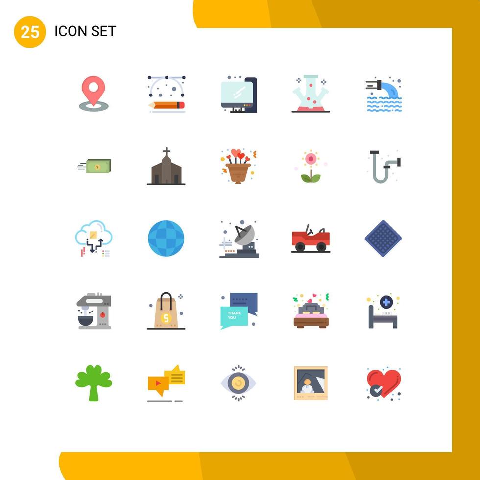 Pictogram Set of 25 Simple Flat Colors of pollution technology computer science knowledge Editable Vector Design Elements