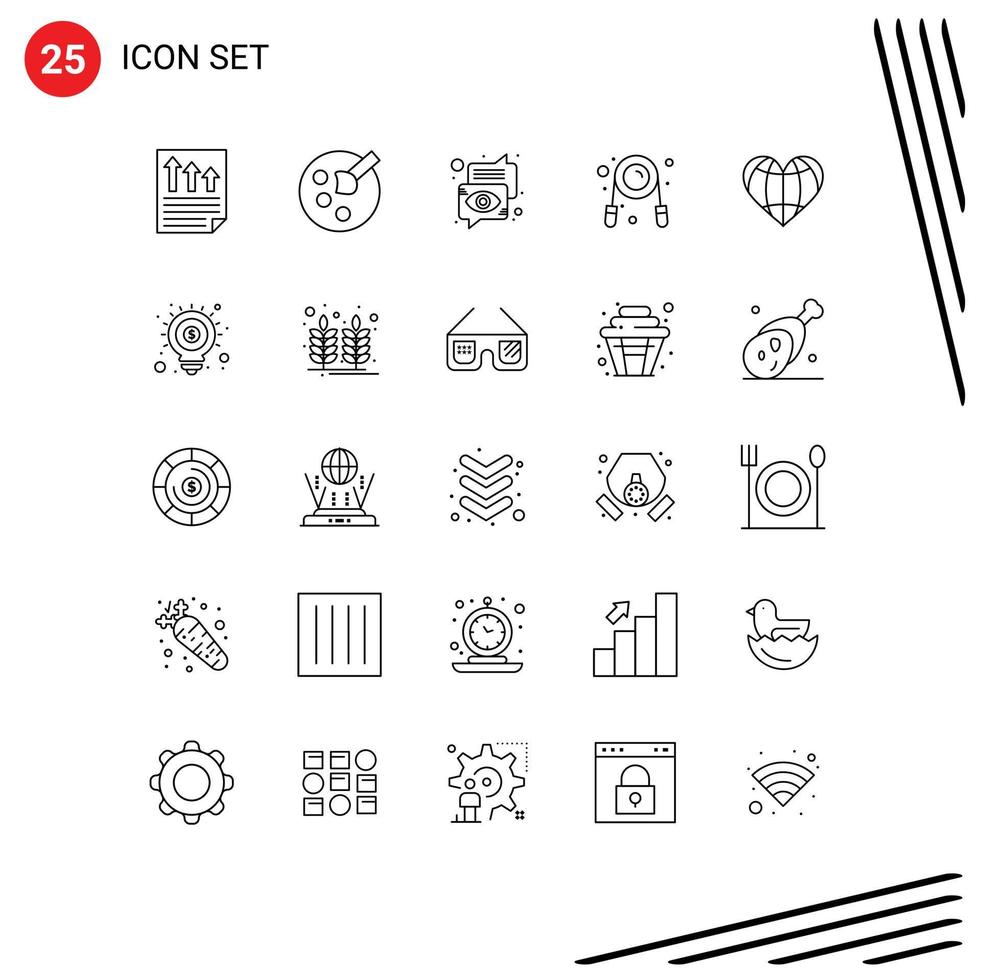 conjunto de 25 iconos de interfaz de usuario modernos símbolos signos para pinzas de corazón burbuja fitness voz elementos de diseño vectorial editables vector