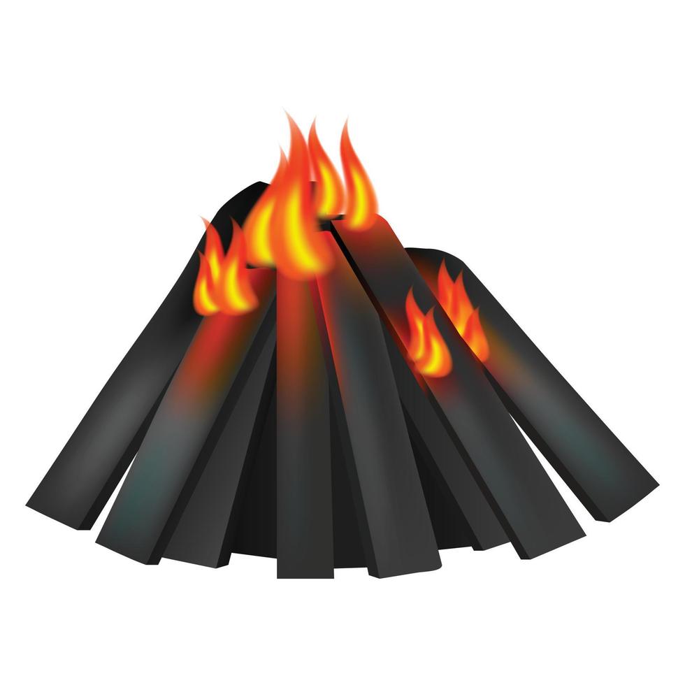 Burning fire icon, realistic style vector