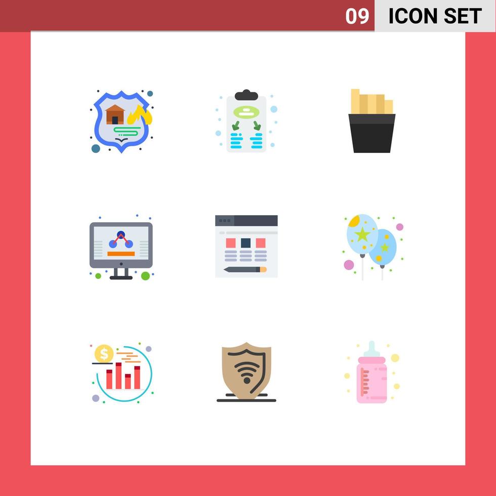 Pictogram Set of 9 Simple Flat Colors of hosting web scheme screen management Editable Vector Design Elements