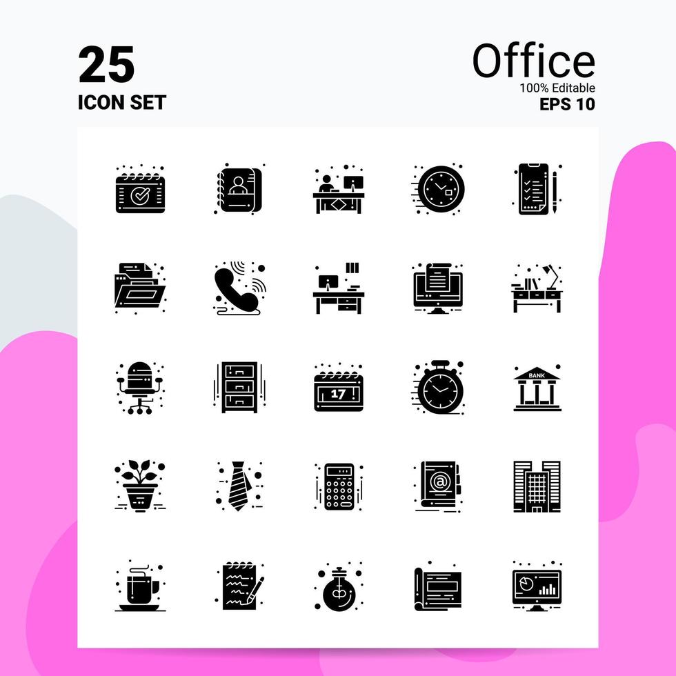 25 conjunto de iconos de oficina 100 archivos editables eps 10 ideas de concepto de logotipo de empresa diseño de icono de glifo sólido vector