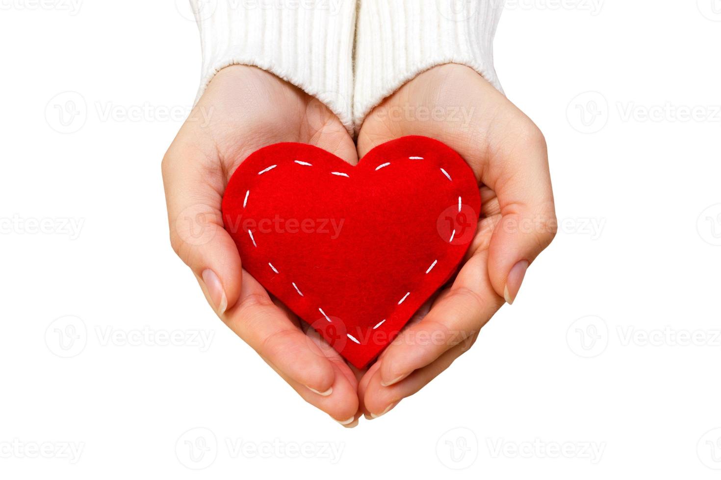 girl hands giving red heart top view isolated photo