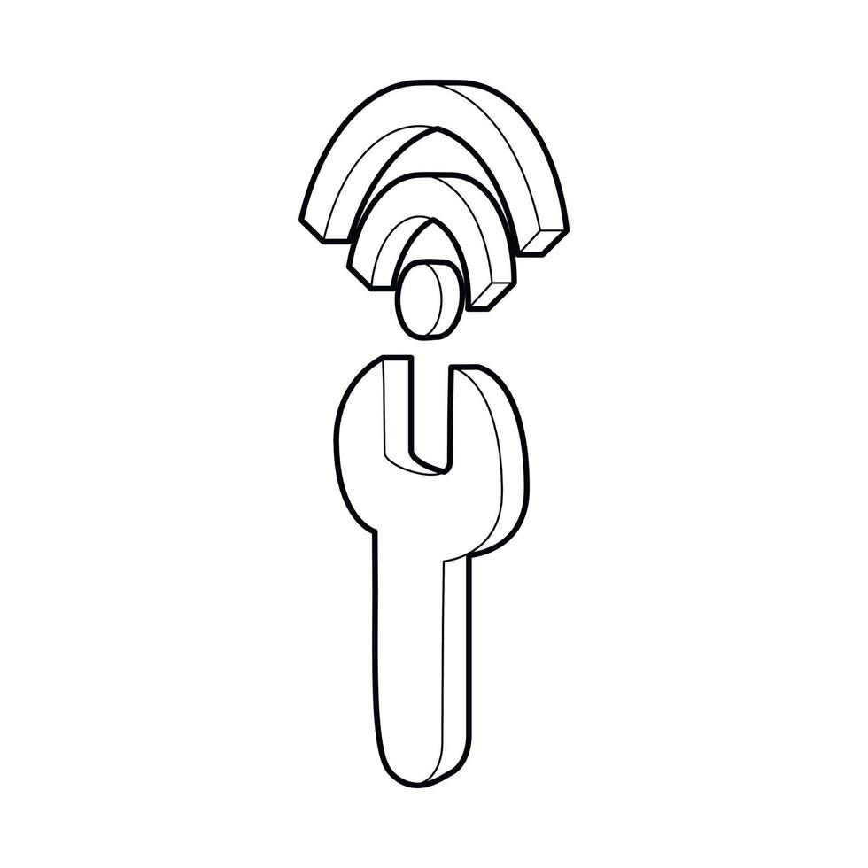 Wrench and wi fi sign icon, outline style vector