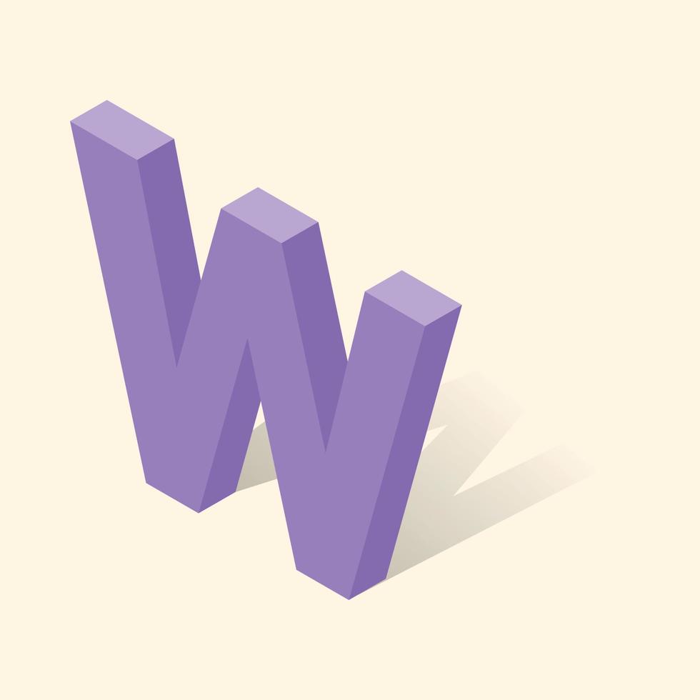 W letter in isometric 3d style with shadow vector