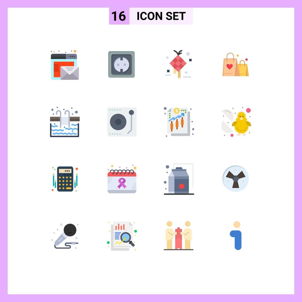 Group of 16 Flat Colors Signs and Symbols for wedding love socket handbag design Editable Pack of Creative Vector Design Elements