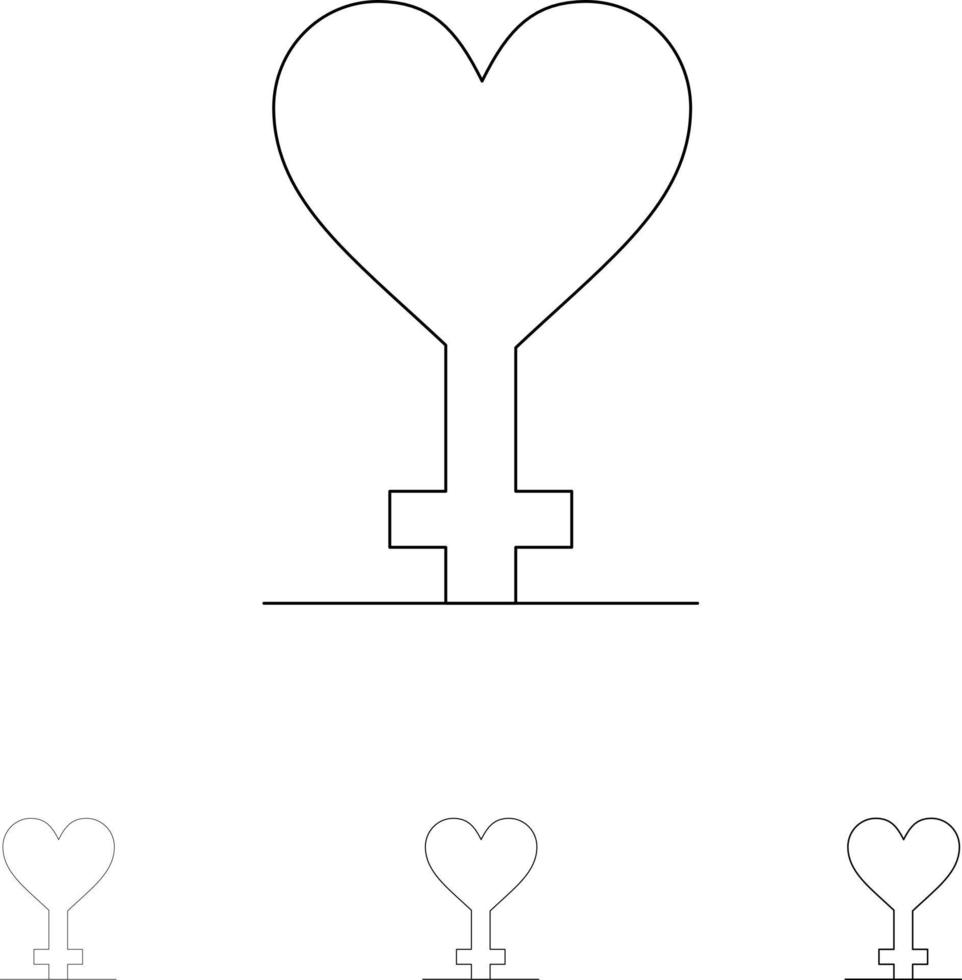 Heart Gender Symbol Bold and thin black line icon set vector