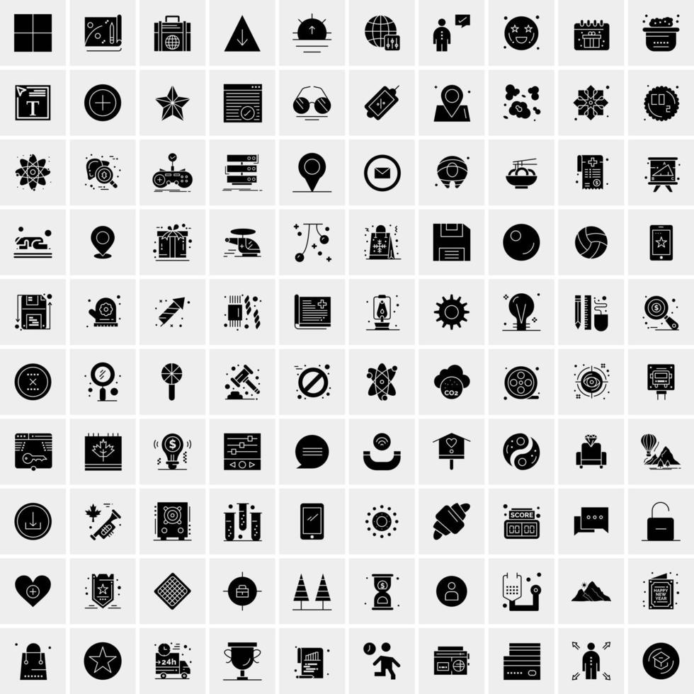 100 Business Icon Solid Glyph Vector Illustration