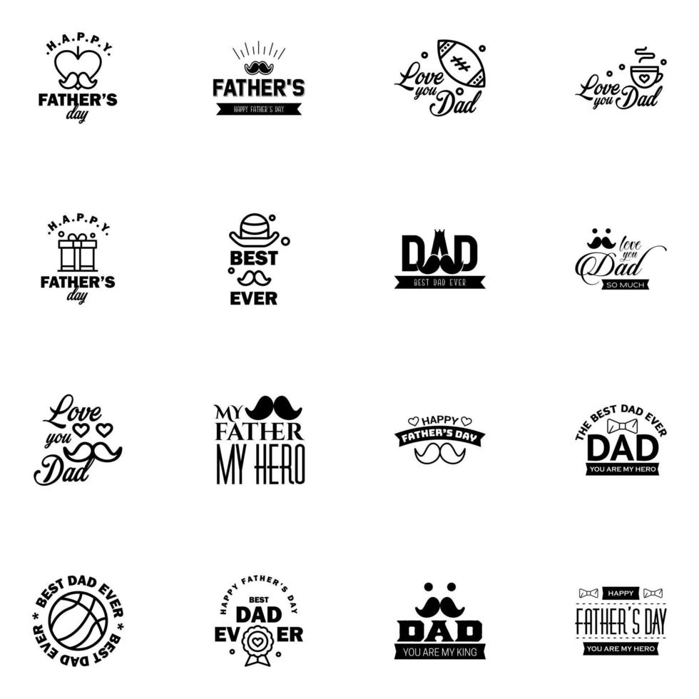 Set of fathers day 16 Black design elements Editable Vector Design Elements