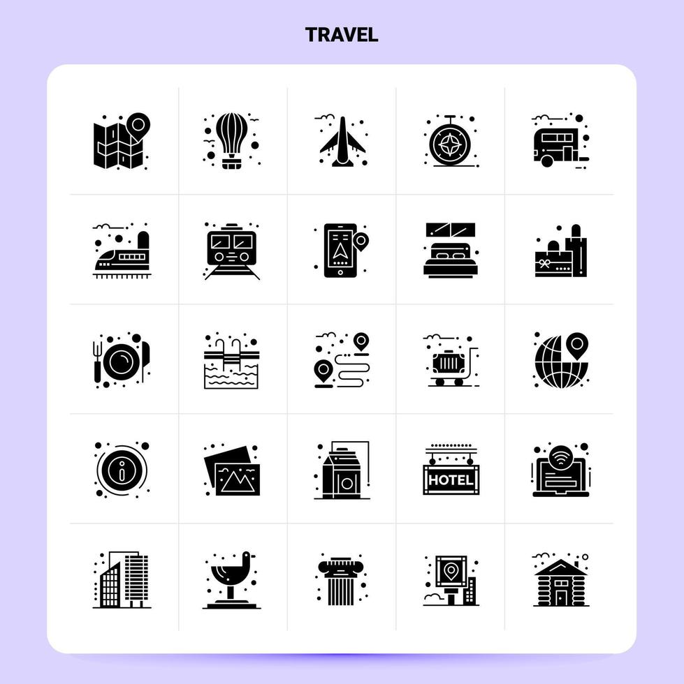 conjunto de iconos de viaje sólido 25 diseño de estilo de glifo vectorial conjunto de iconos negros diseño de ideas de negocios web y móvil ilustración vectorial vector