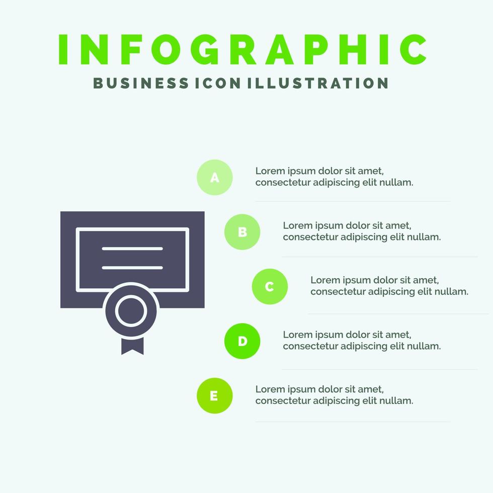 premio certificado grado diploma sólido icono infografía 5 pasos presentación antecedentes vector