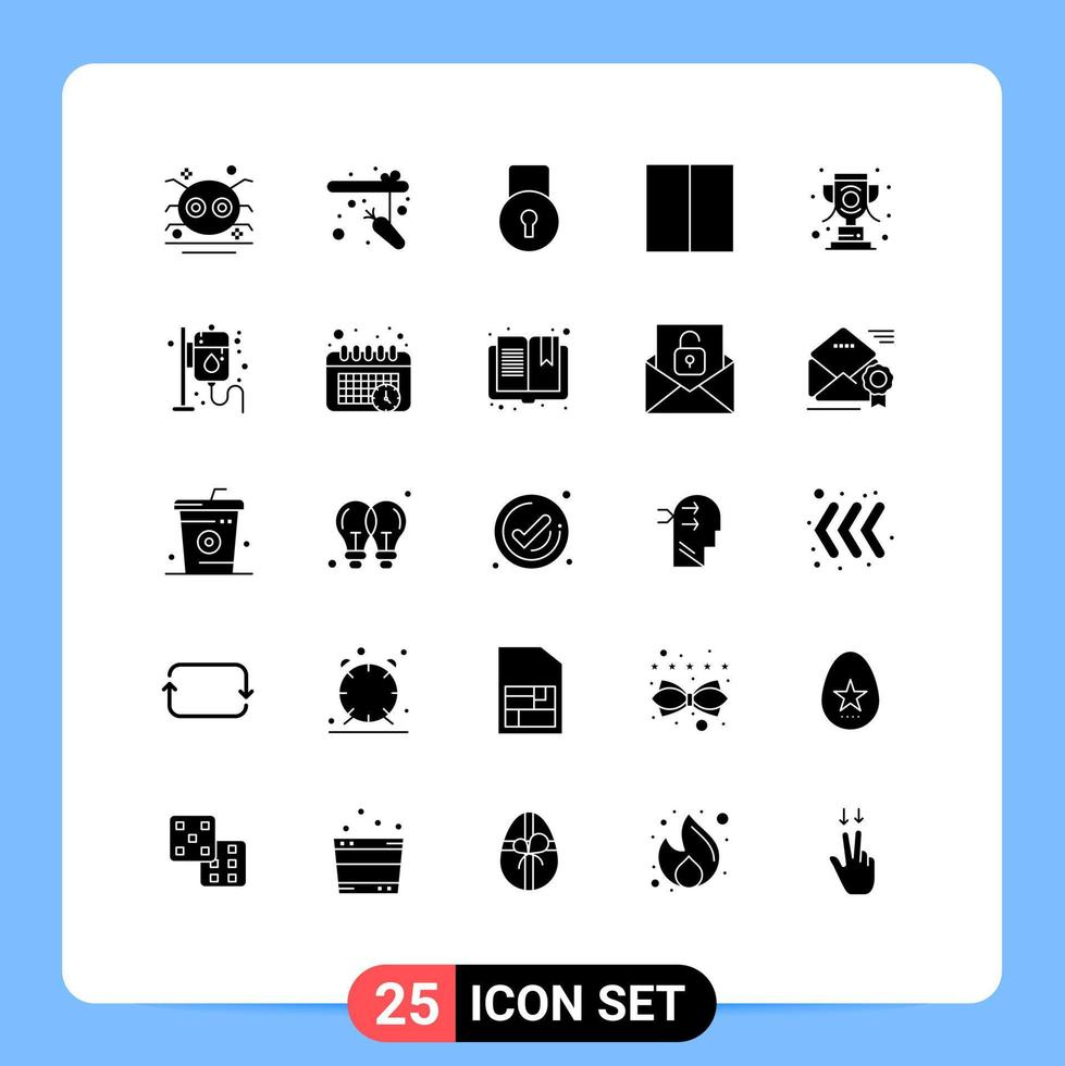 Group of 25 Modern Solid Glyphs Set for winner trophy key sport grid Editable Vector Design Elements