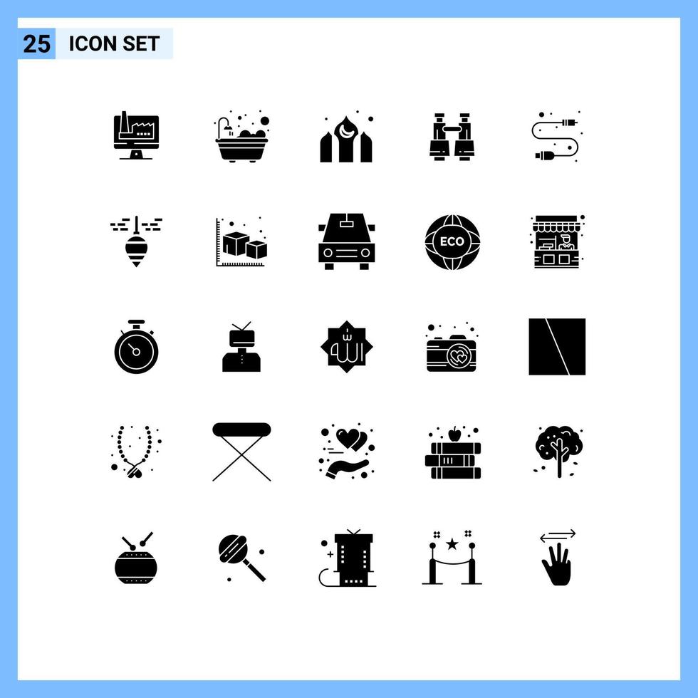 25 User Interface Solid Glyph Pack of modern Signs and Symbols of usb cable asia vision field glasses Editable Vector Design Elements