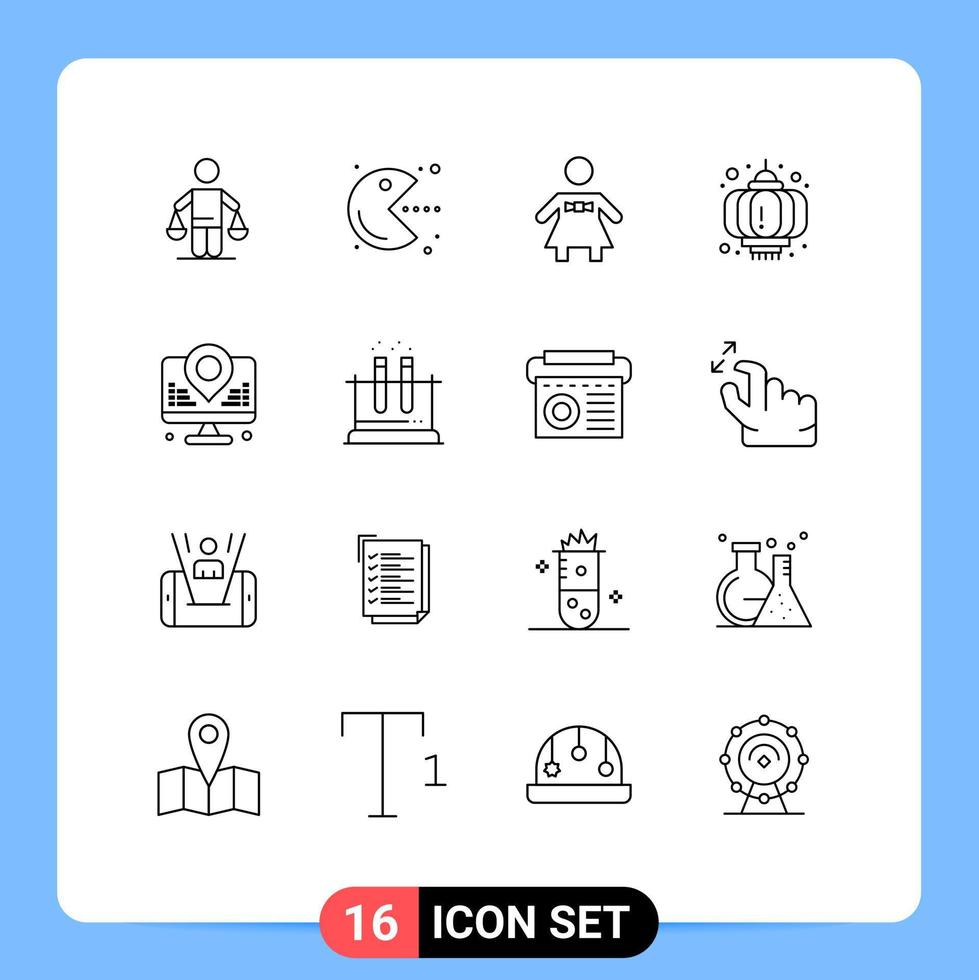 16 User Interface Outline Pack of modern Signs and Symbols of internet celebration play new year chinese Editable Vector Design Elements