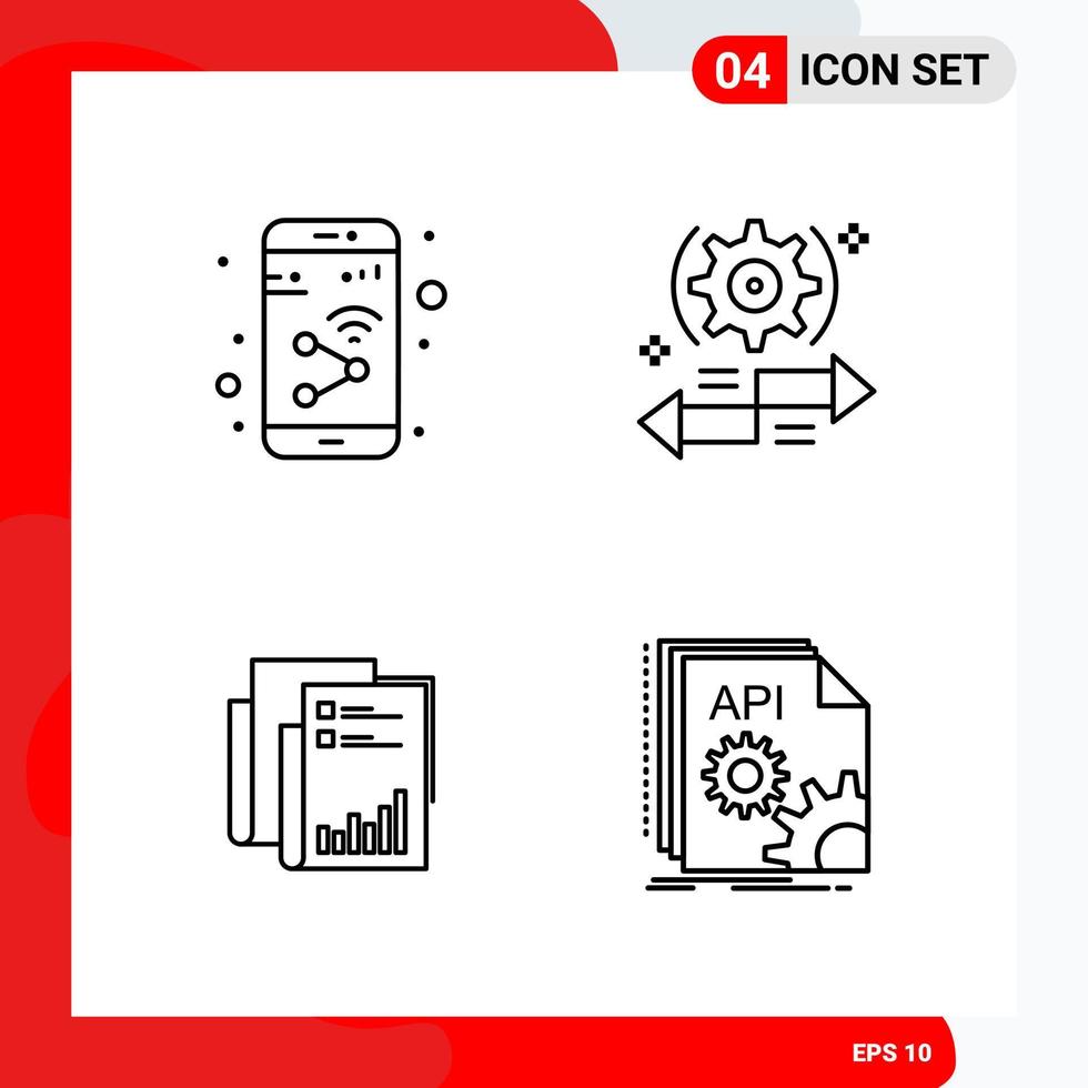 Creative Set of 4 Universal Outline Icons isolated on White Background Creative Black Icon vector background