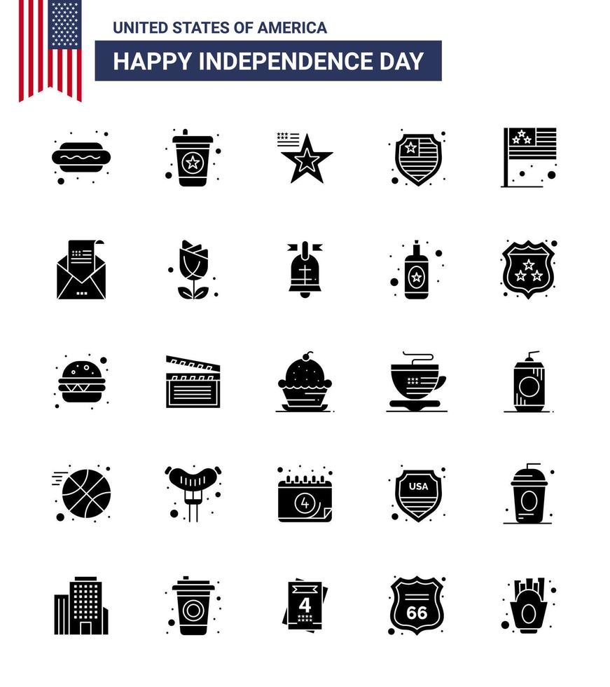 Set of 25 Modern Solid Glyph pack on USA Independence Day usa country american day protection Editable USA Day Vector Design Elements