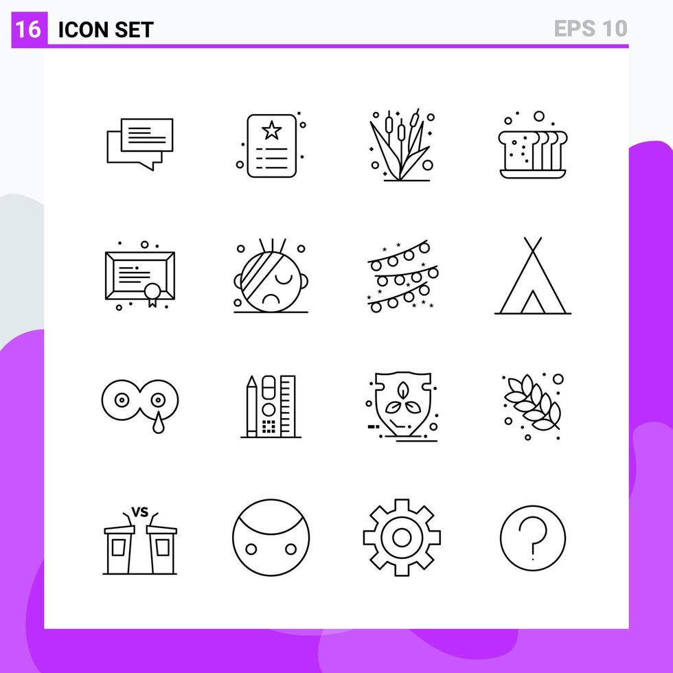 conjunto de 16 iconos en estilo de línea símbolos de contorno creativo para el diseño de sitios web y aplicaciones móviles signo de icono de línea simple aislado en fondo blanco 16 iconos vector