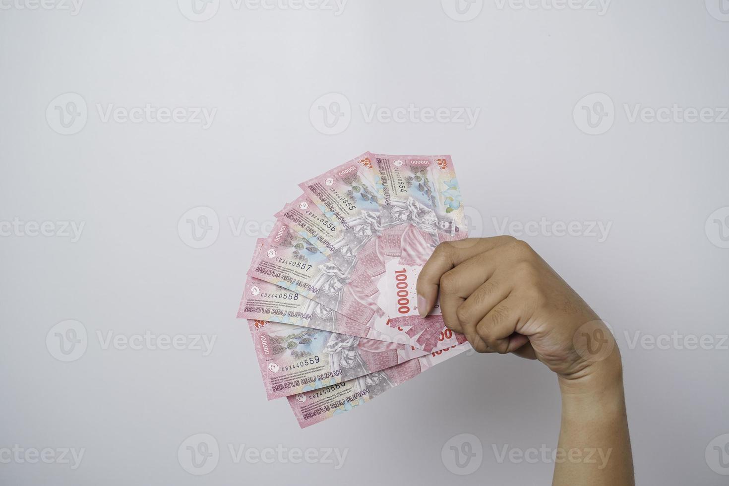 A portrait of new banknotes for Rp.100,000 issued in 2022. Indonesian rupiah currency photo