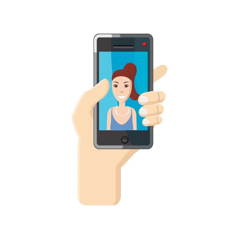 Girl taking selfie photo on smartphone icon vector