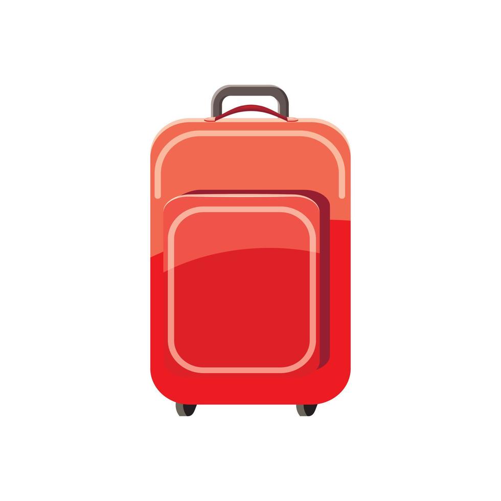 Red travel suitcase icon, cartoon style vector