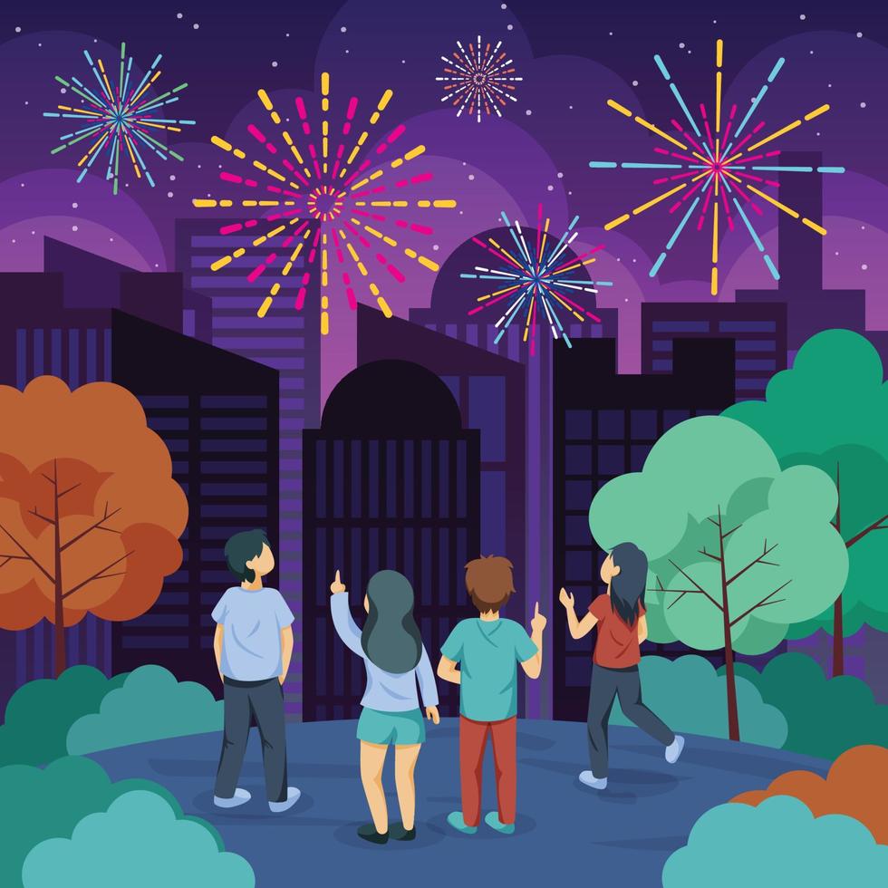 Watching Fireworks in the City vector