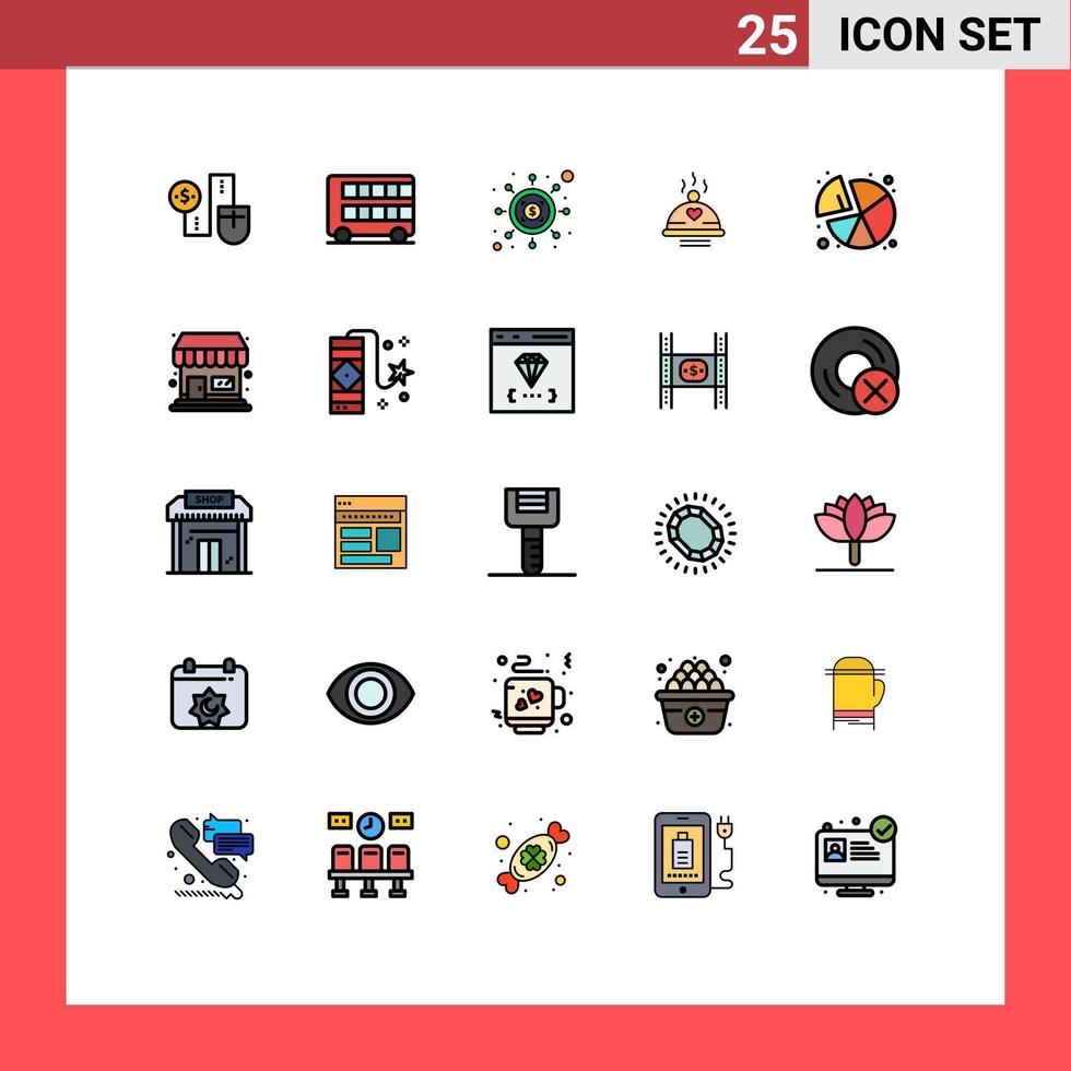 conjunto de 25 iconos de interfaz de usuario modernos símbolos signos para el amor comida londres cena dinero elementos de diseño vectorial editables vector