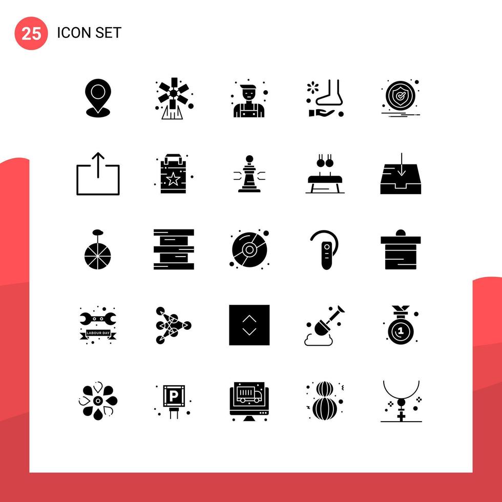 25 Universal Solid Glyphs Set for Web and Mobile Applications alert spa windmill relax foot Editable Vector Design Elements