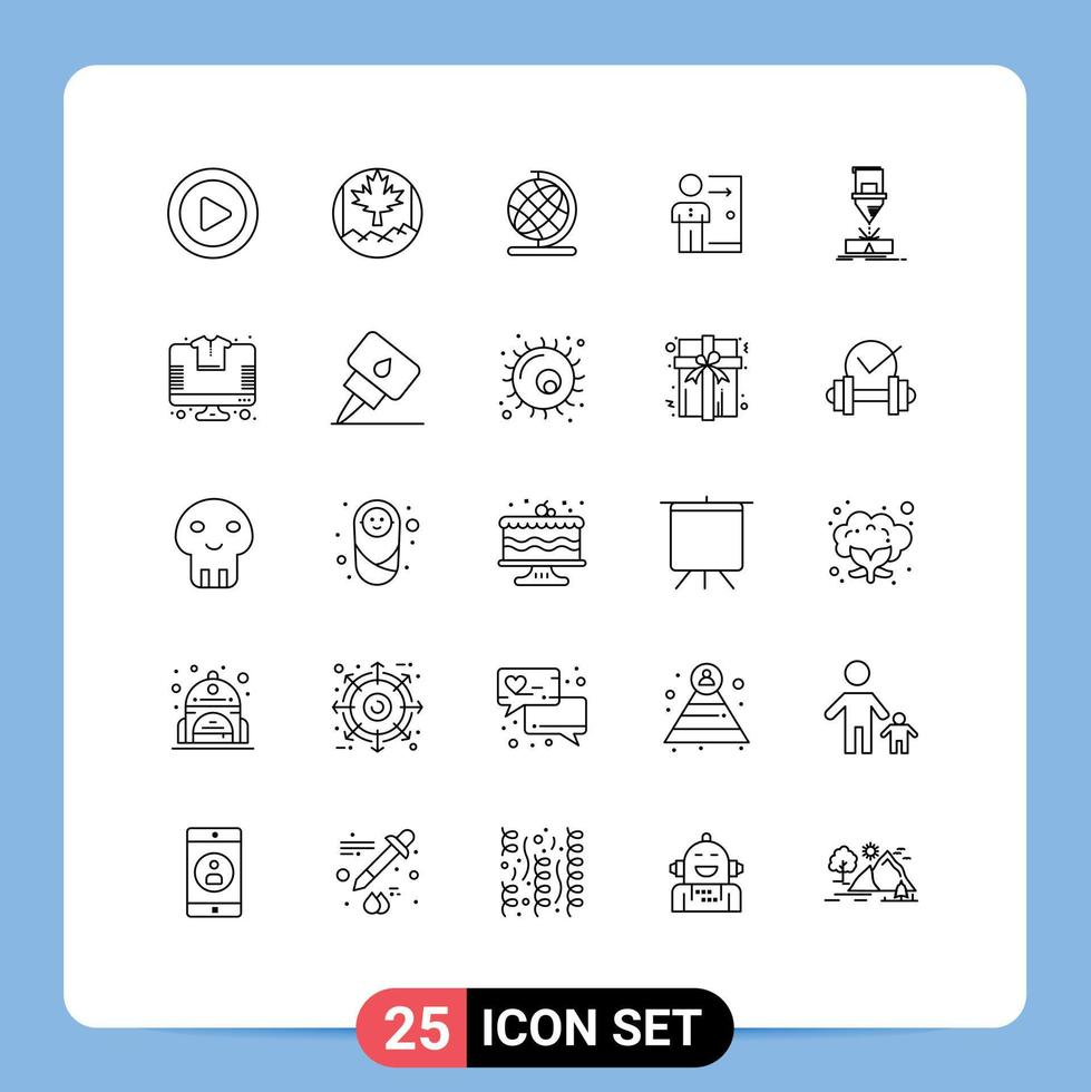 Pack of 25 Modern Lines Signs and Symbols for Web Print Media such as engineering personal globe person job Editable Vector Design Elements