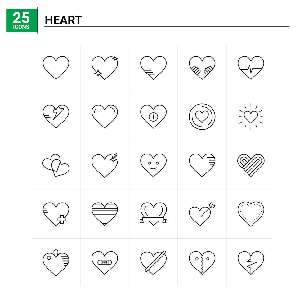 25 Heart icon set vector background