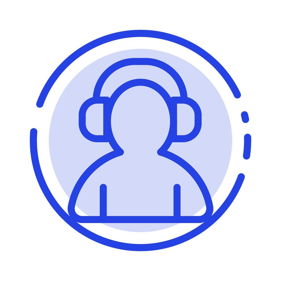 Avatar Support Man Headphone Blue Dotted Line Line Icon vector