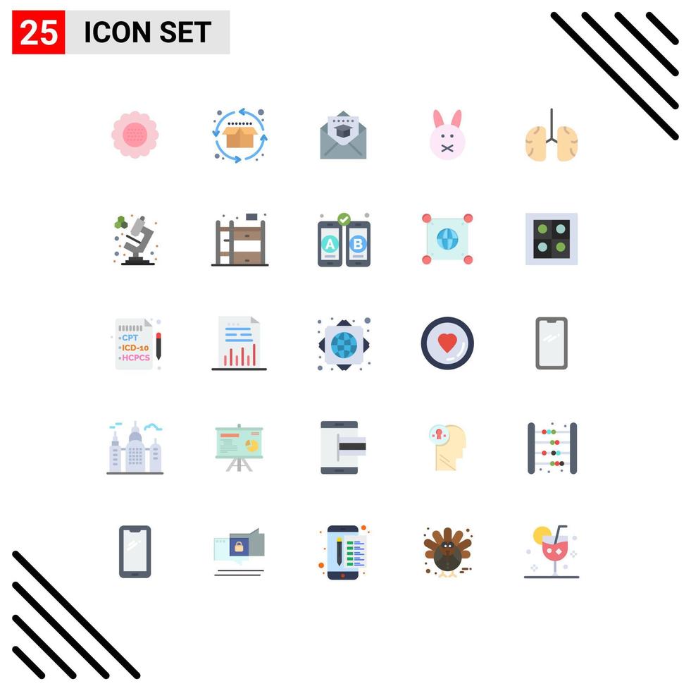 25 User Interface Flat Color Pack of modern Signs and Symbols of biology rabbit product cycle easter mail Editable Vector Design Elements