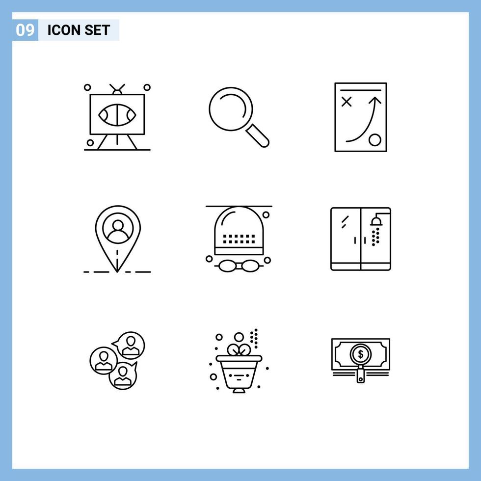 9 User Interface Outline Pack of modern Signs and Symbols of athletics user diagram map tactic Editable Vector Design Elements