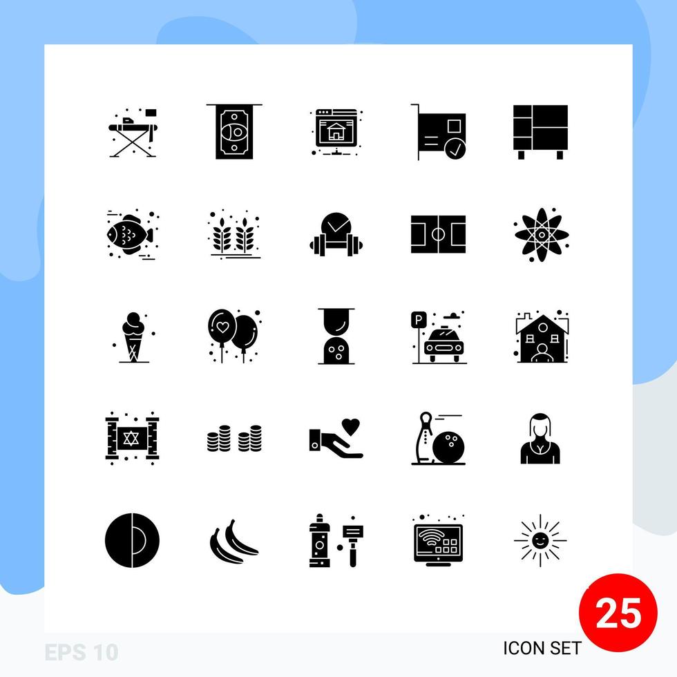 Universal Icon Symbols Group of 25 Modern Solid Glyphs of home hardware database devices computers Editable Vector Design Elements