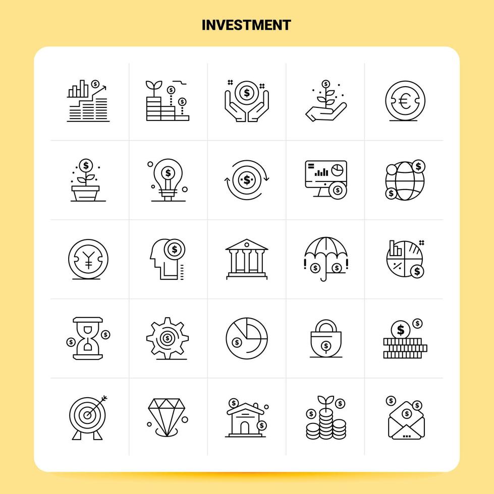 OutLine 25 Investment Icon set Vector Line Style Design Black Icons Set Linear pictogram pack Web and Mobile Business ideas design Vector Illustration