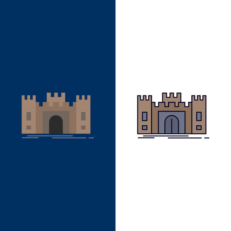 Castle defense fort fortress landmark Flat Color Icon Vector