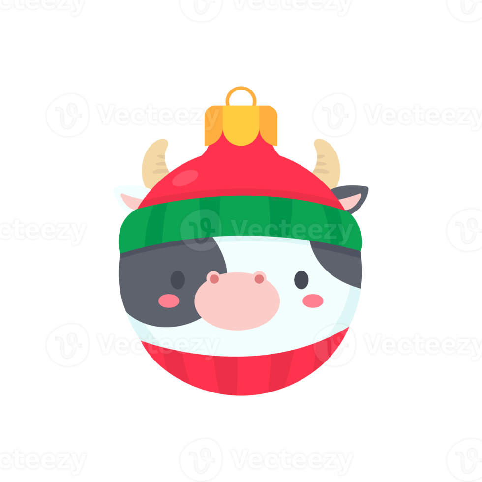 animal face christmas ball wearing a red woolen hat for decoration on Christmas png
