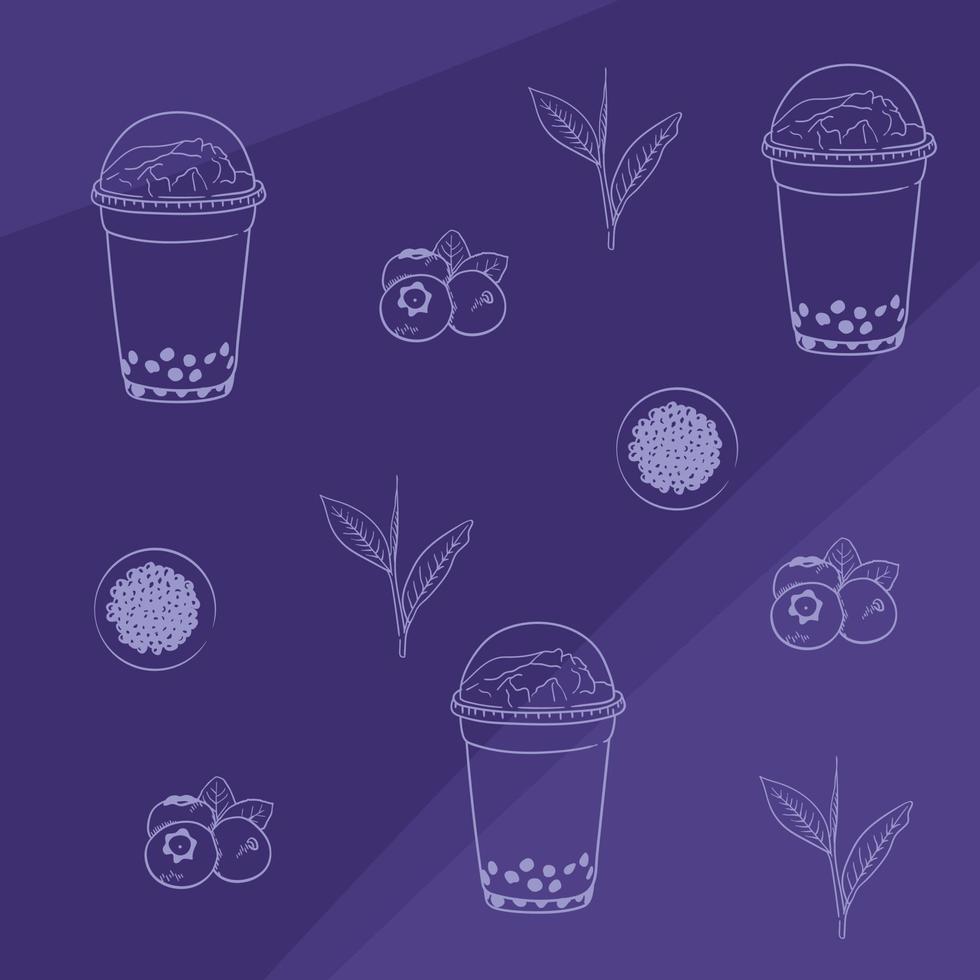 Blueberry bubble tea print background design with line art concept for drink advertising design vector