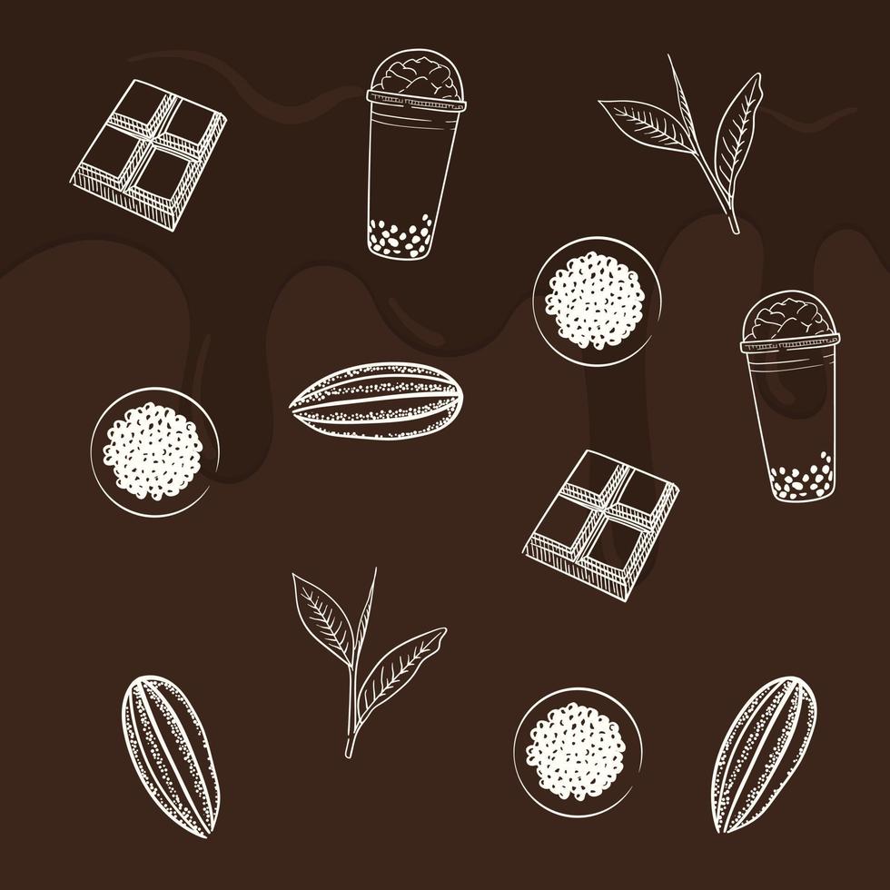 diseño de fondo de impresión de chocolate en diseño de arte lineal para diseño de plantilla de alimentos o bebidas vector