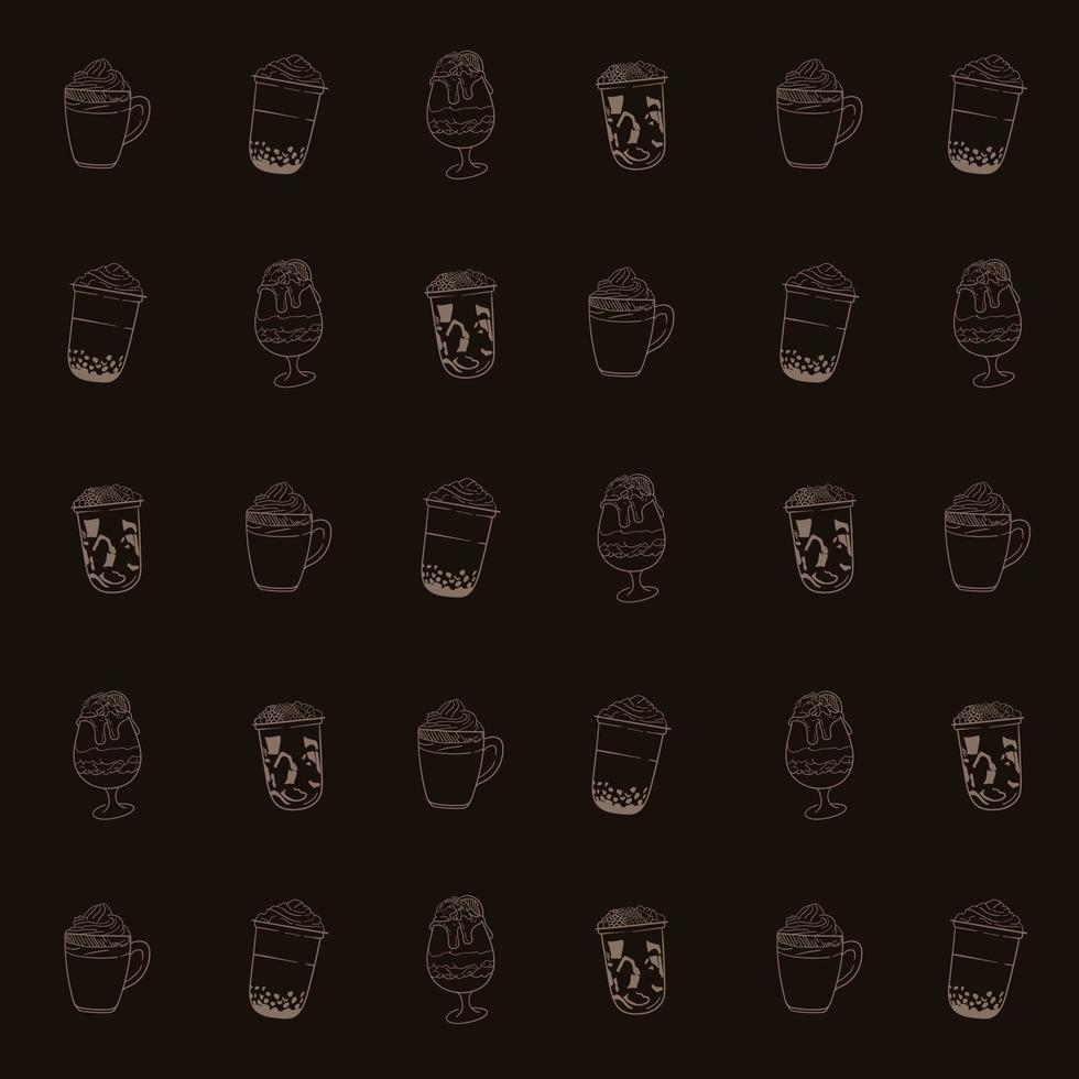 Bubble tea drinks in print pattern design with brown background for drink advertising template vector