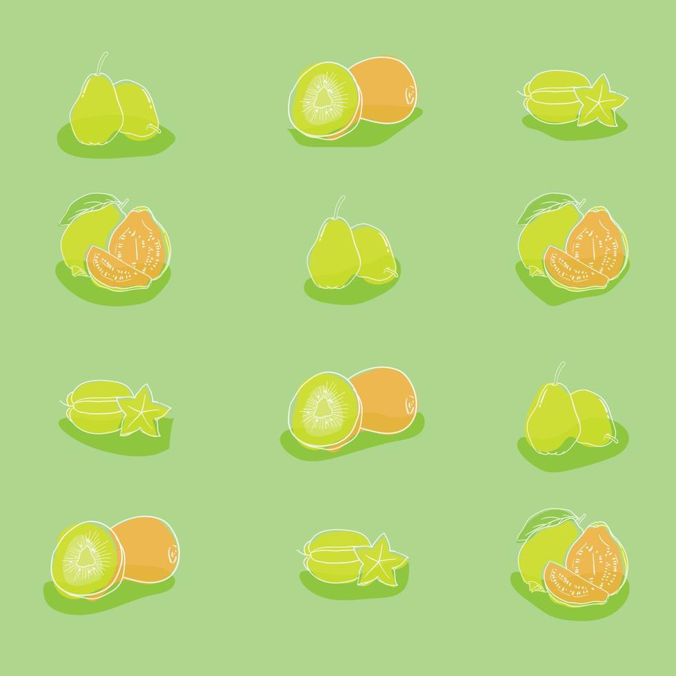 Fruits print pattern background in flat green design vector