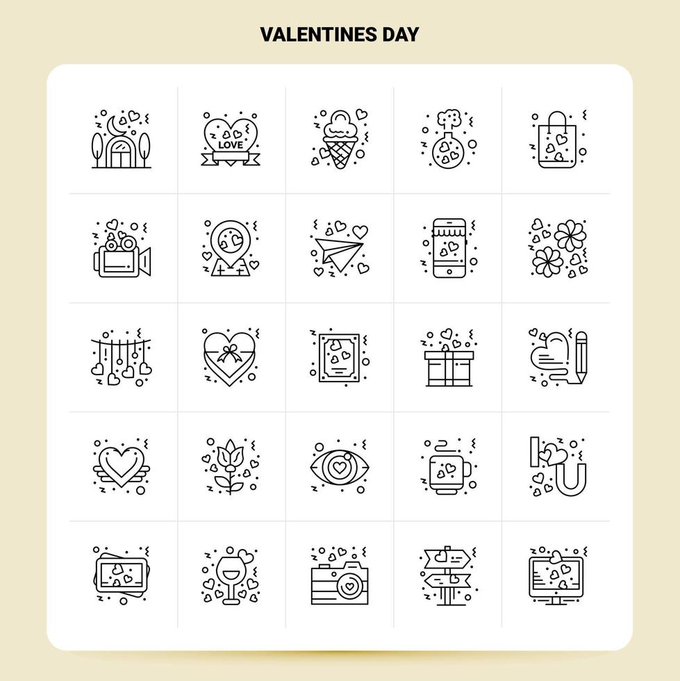 OutLine 25 Valentines Day Icon set Vector Line Style Design Black Icons Set Linear pictogram pack Web and Mobile Business ideas design Vector Illustration