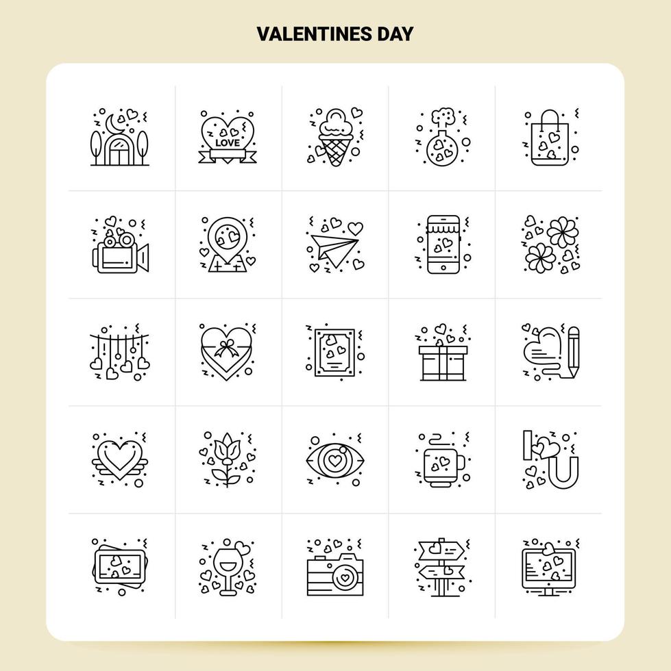 contorno 25 conjunto de iconos del día de san valentín diseño de estilo de línea vectorial conjunto de iconos negros paquete de pictogramas lineales diseño de ideas de negocios web y móviles ilustración vectorial vector