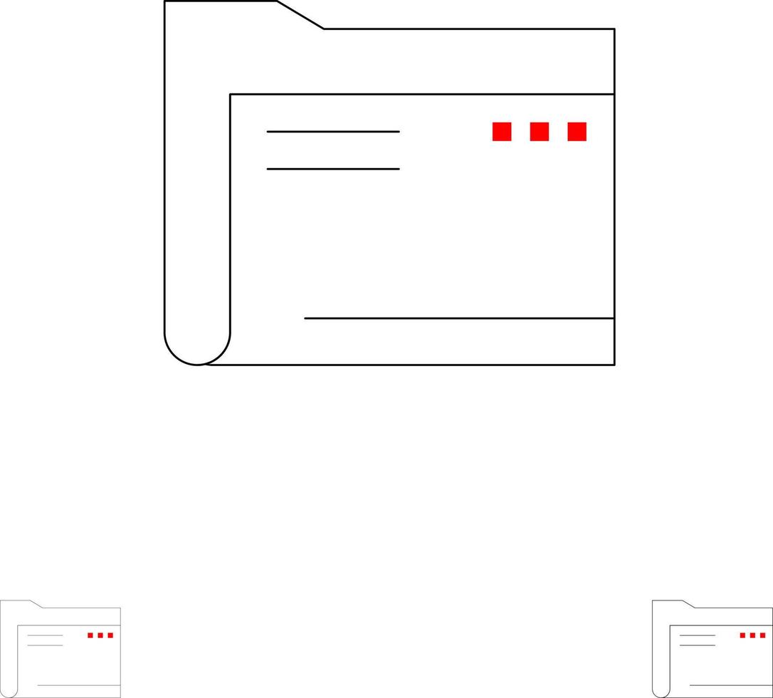 archivo de carpetas documento de computadora almacenamiento de archivos vacío conjunto de iconos de línea negra en negrita y delgada vector