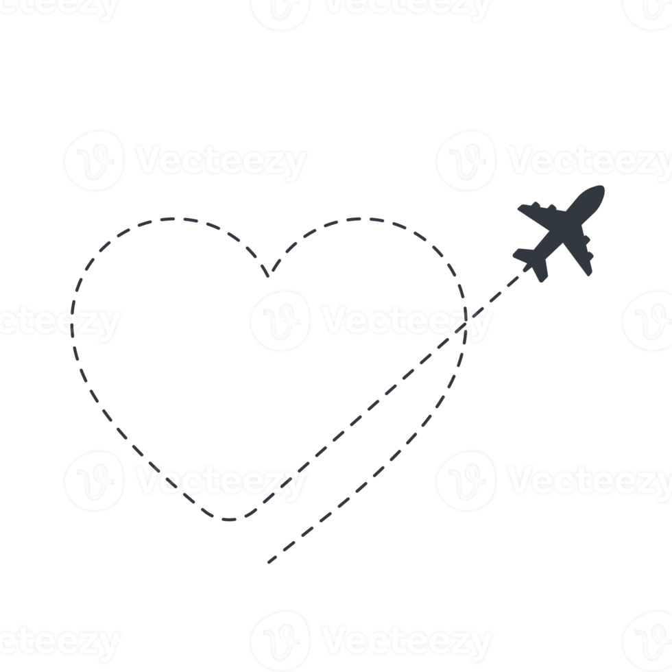 icono de viaje de rutas de avión. viaje desde el punto de inicio y trazado de línea de puntos. png