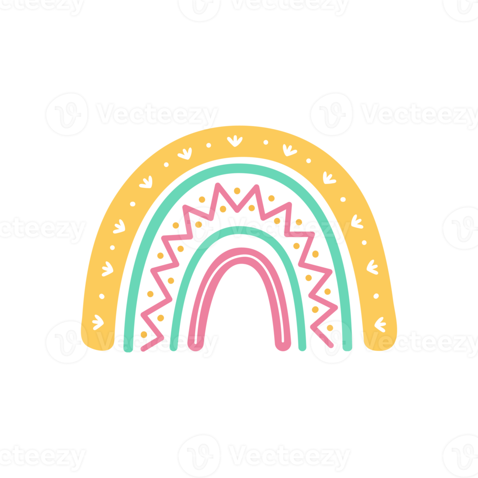 Boho-Regenbogen. pastellfarbener handgemalter Regenbogen für die Wanddekoration im Kinderzimmer png