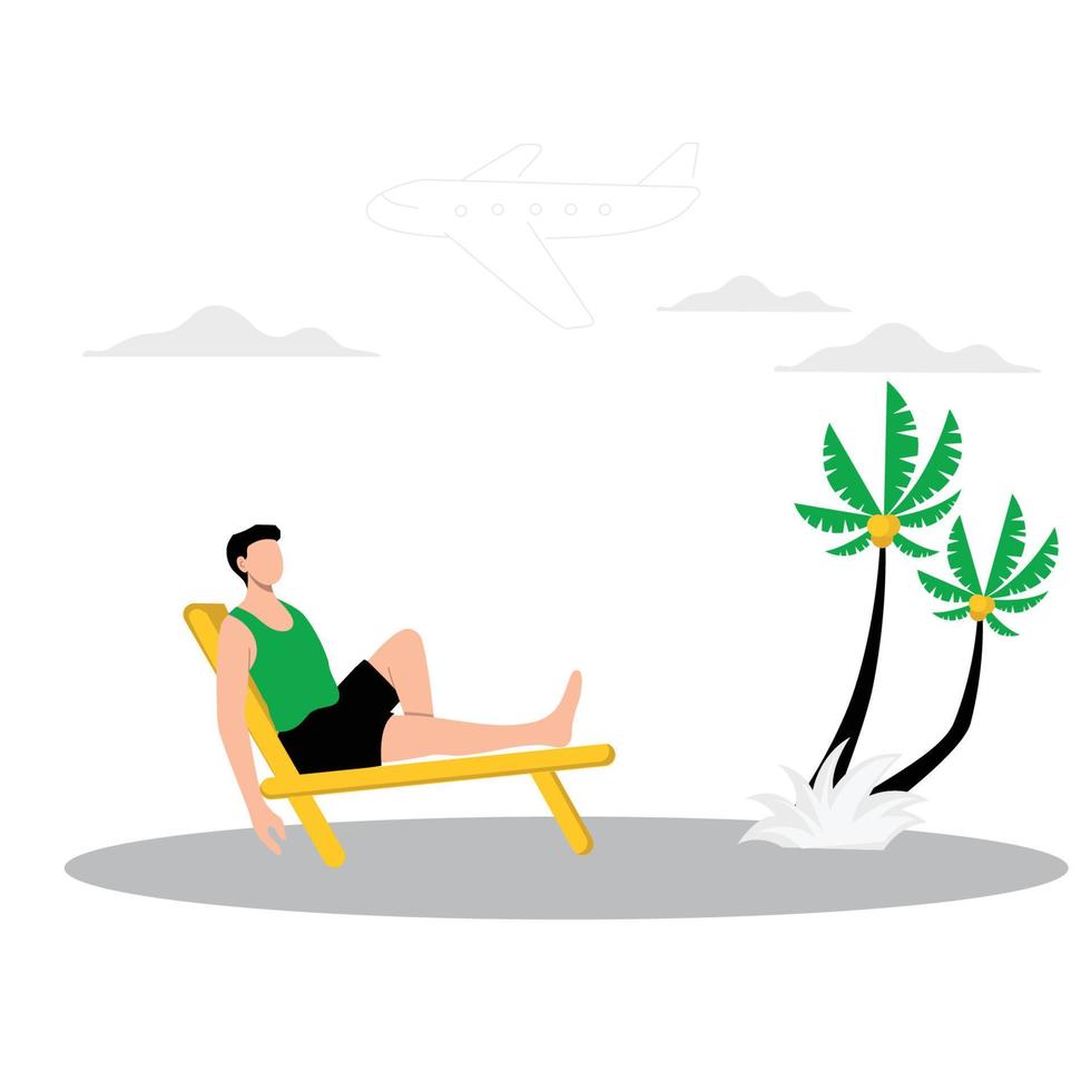 Man relaxing on beach chair vector