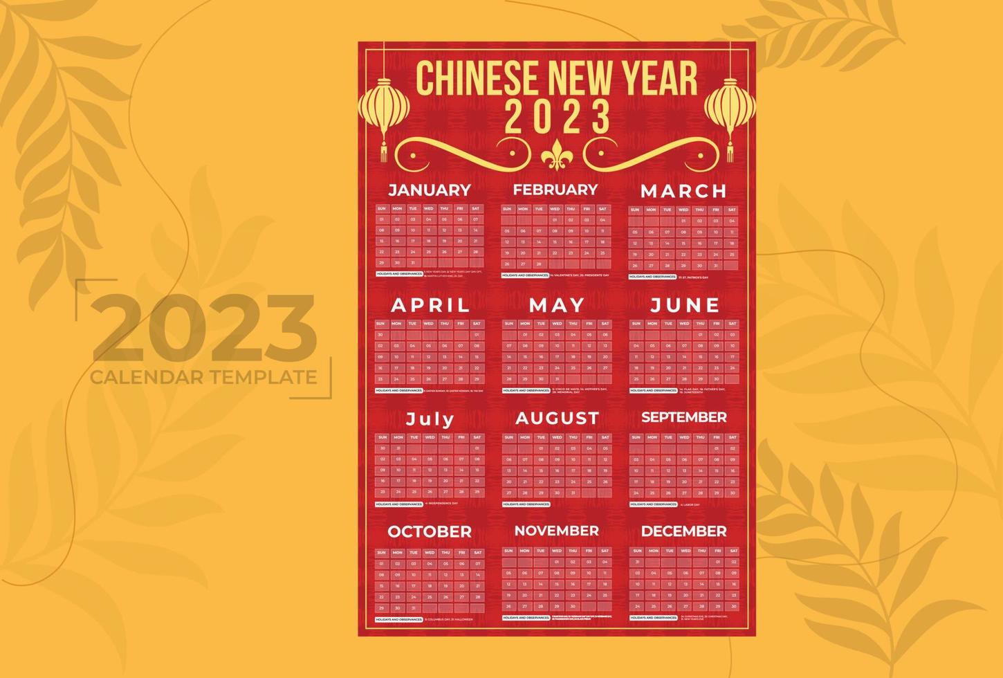 Happy New Year 2023 Monthly calendar template. Week Starts on Sunday. Wall calendar in a minimalist style. Vector design stationery template. Flat style color.