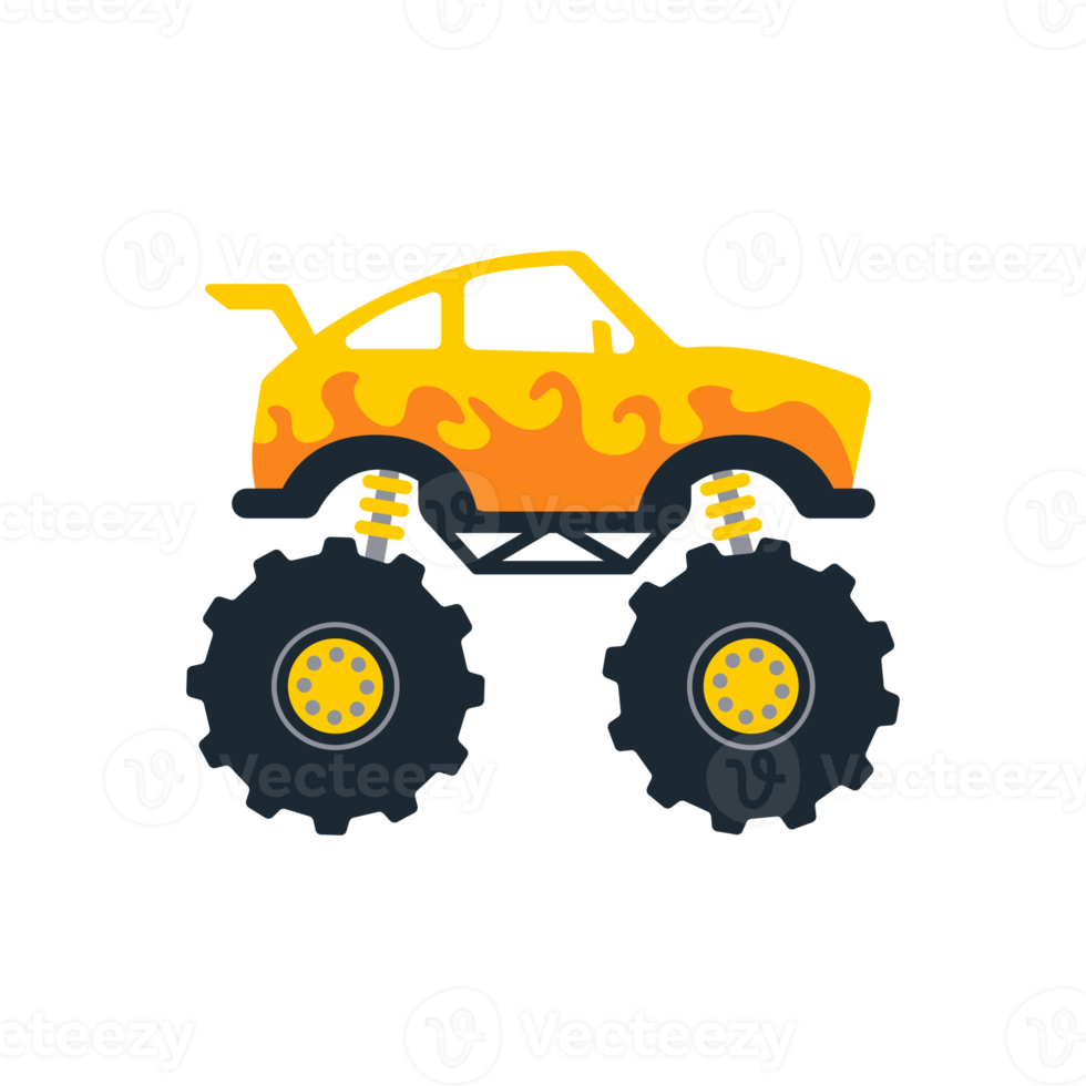 Set of monster trucks. pickup truck with big wheels Cartoon car design ideas for boys. png