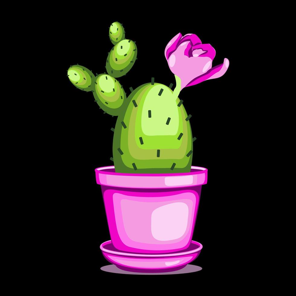 cactus en flor en maceta de cerámica en técnica plana vector