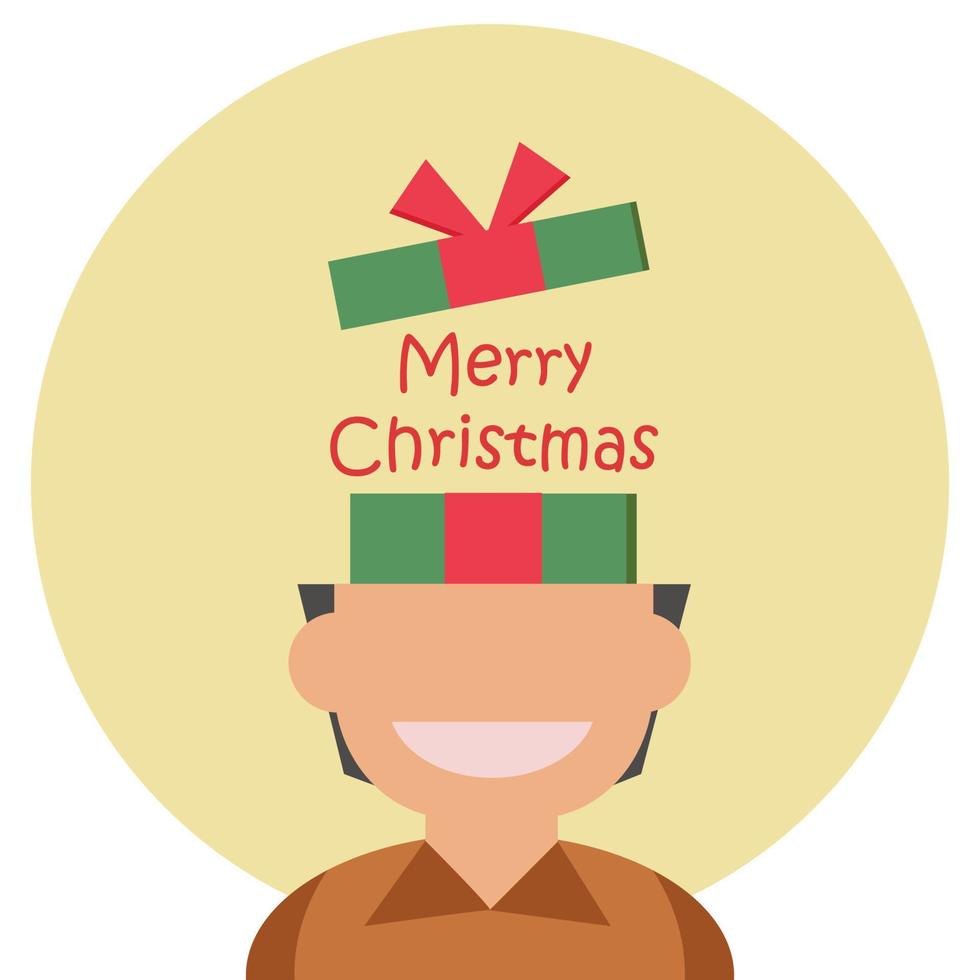 Vector Man or boy think , miss about christmas day , gift box in head with text merry christmas. Illustration vector christmas day background sale concept. use for Xmas day festival ,winter gift sale.